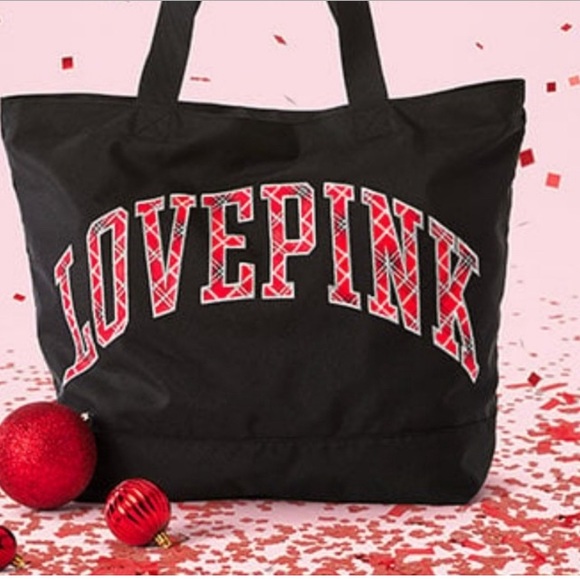 PINK Victoria's Secret Handbags - PINK Victoria’s Secret Medium Weekender Tote Bag Plaid Black NEW
